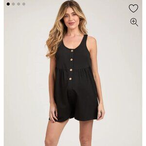 Black Button Front Sleeveless Maternity Romper